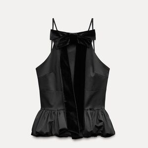 Zara bow balloon poplin top